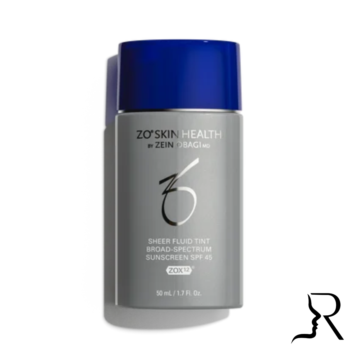 ZO Skin Health product with blue cap and gray body on a white background